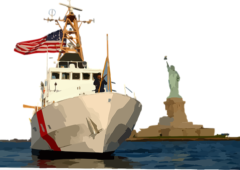 Coast Guard Ship Statue Of Liberty Night PNG