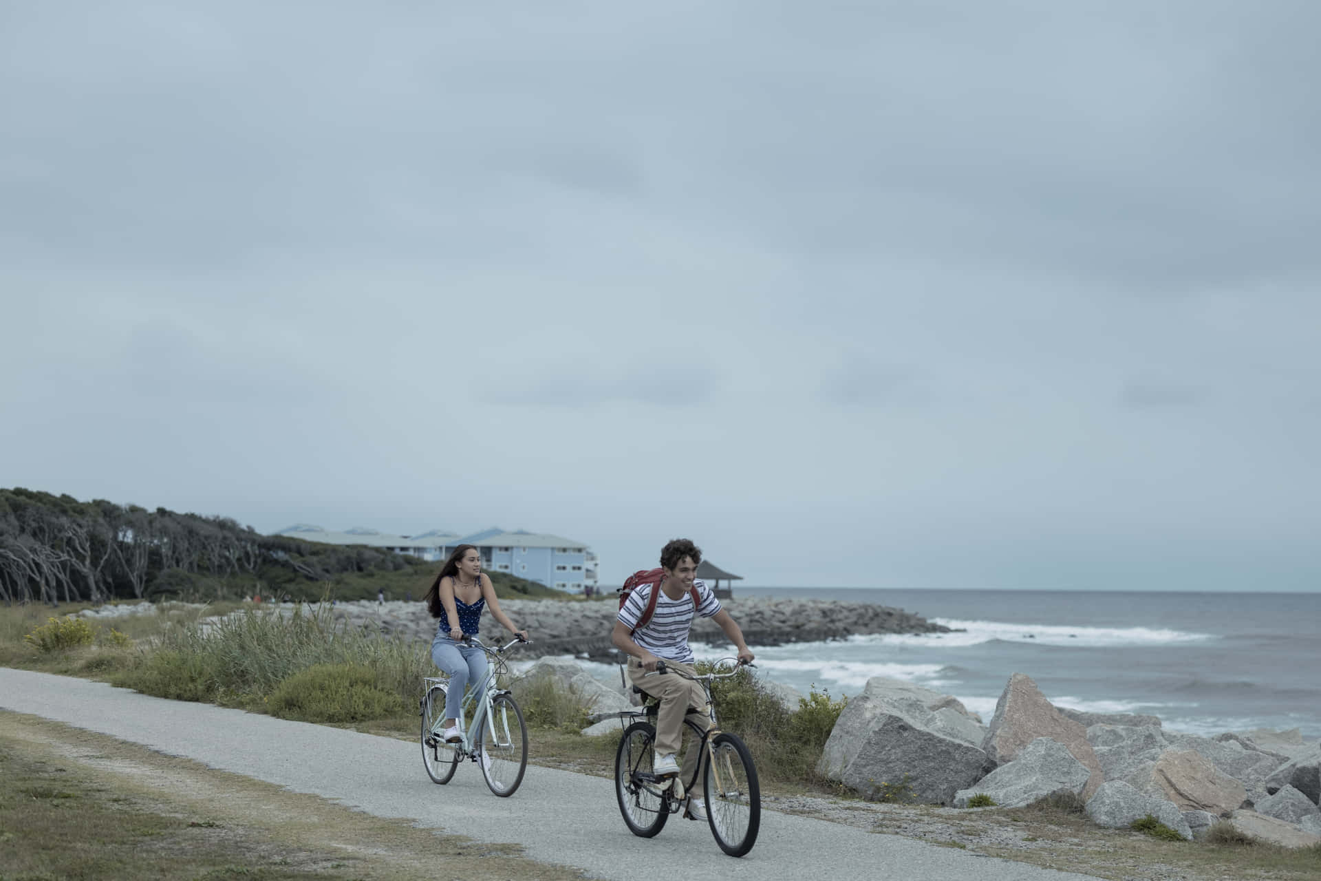 Coastal Bike Ride Summer Scene Wallpaper