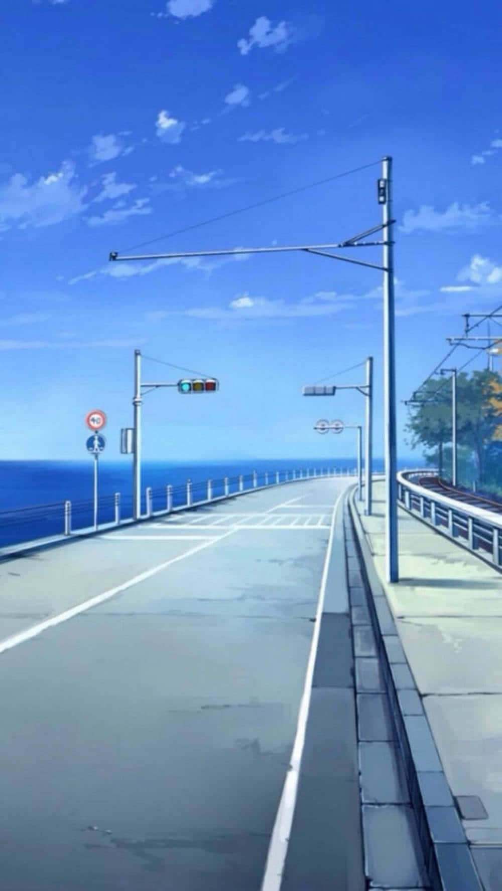 Coastal Road Anime Scenery Wallpaper