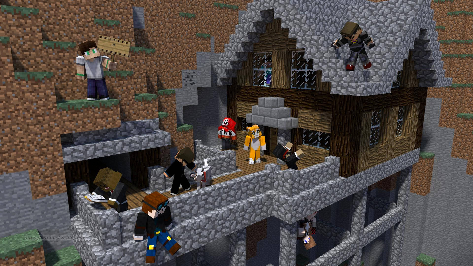 Cobble Stone House And People Minecraft Hd Picture