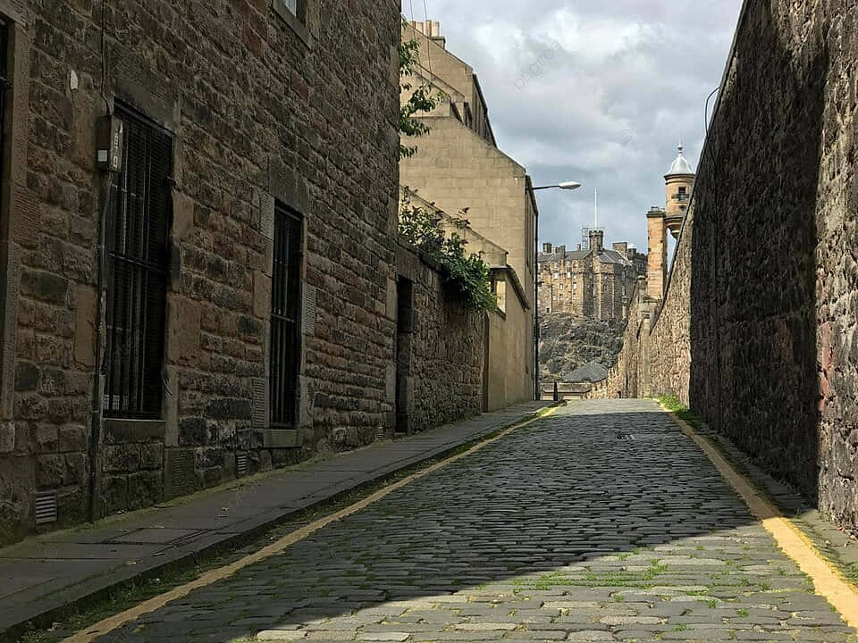 Cobbled Lane Towards Castle Wallpaper