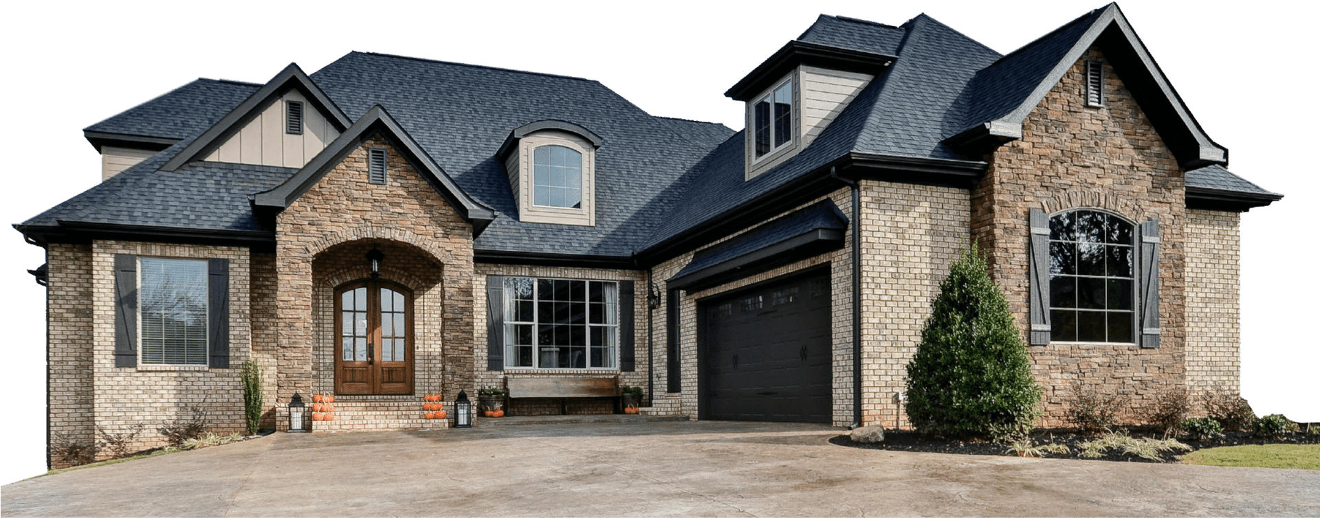 Cobblestone Clad Suburban Home PNG