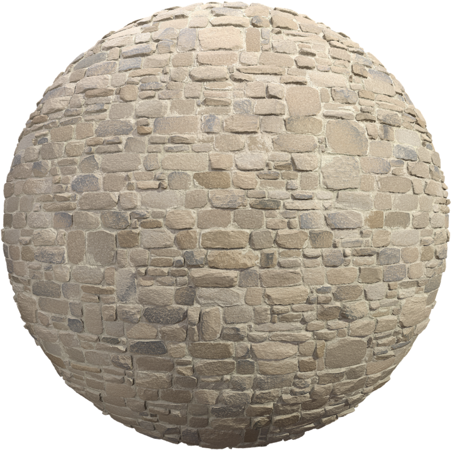 Cobblestone Sphere Texture3 D Rendering PNG — A perfectly spherical stone wall texture rendered in neutral earth tones against a black background.