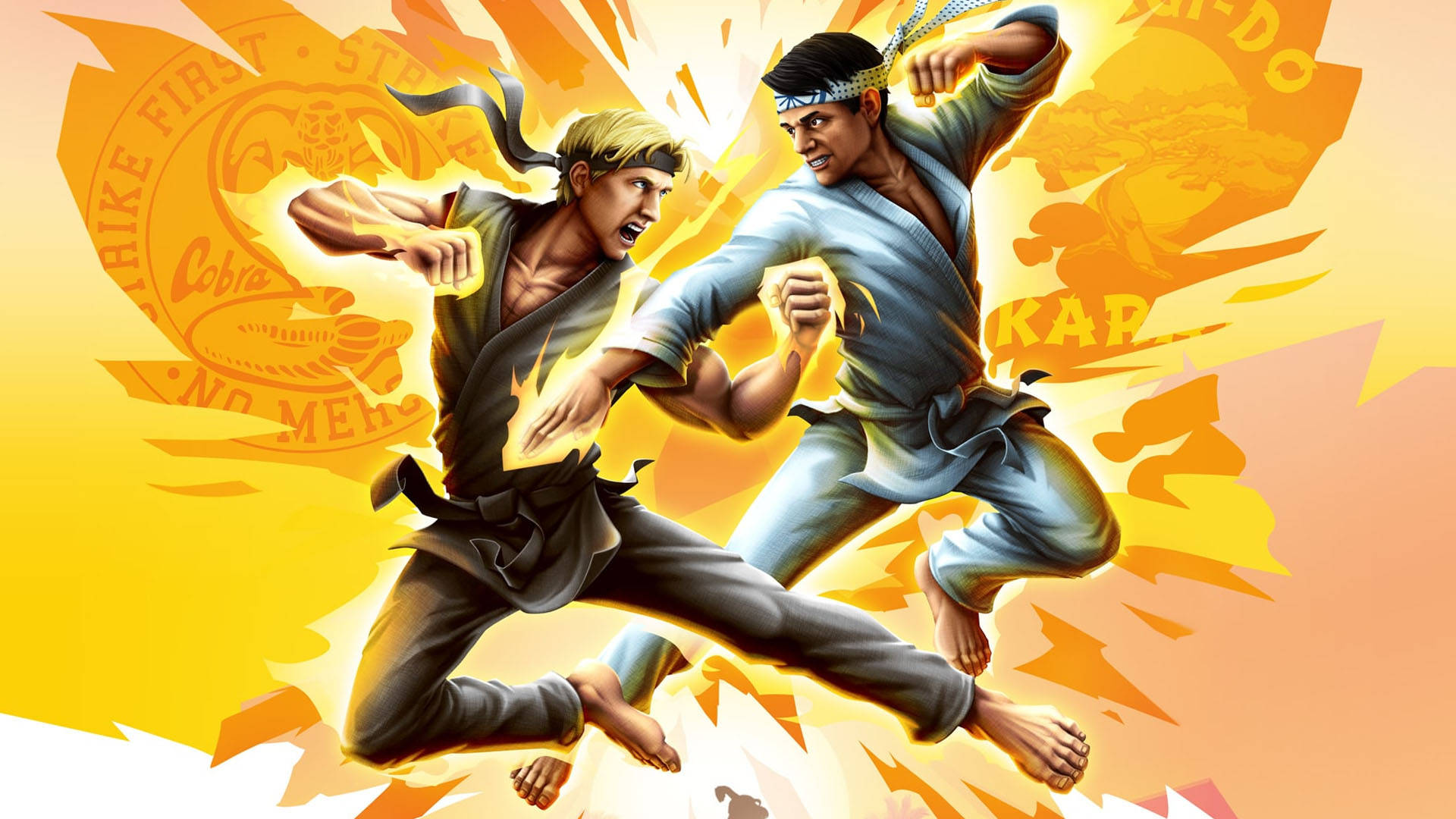 Two Karate Fighters Engaged in a High-Stakes Battle Wallpaper