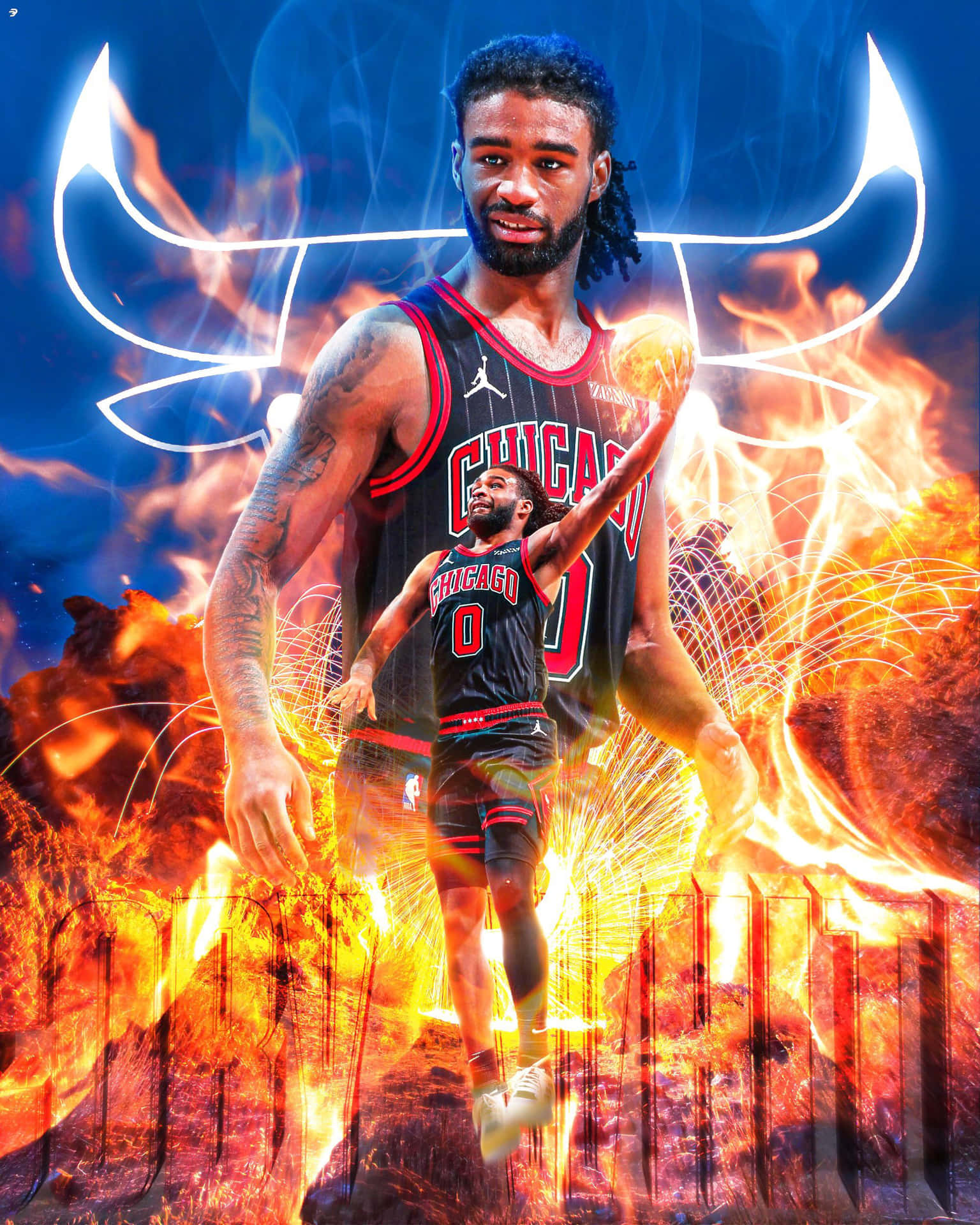 Coby White Chicago Bulls Fire Background Wallpaper