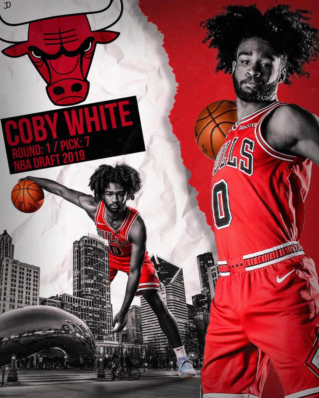 Coby White Chicago Bulls Promotional Artwork Wallpaper