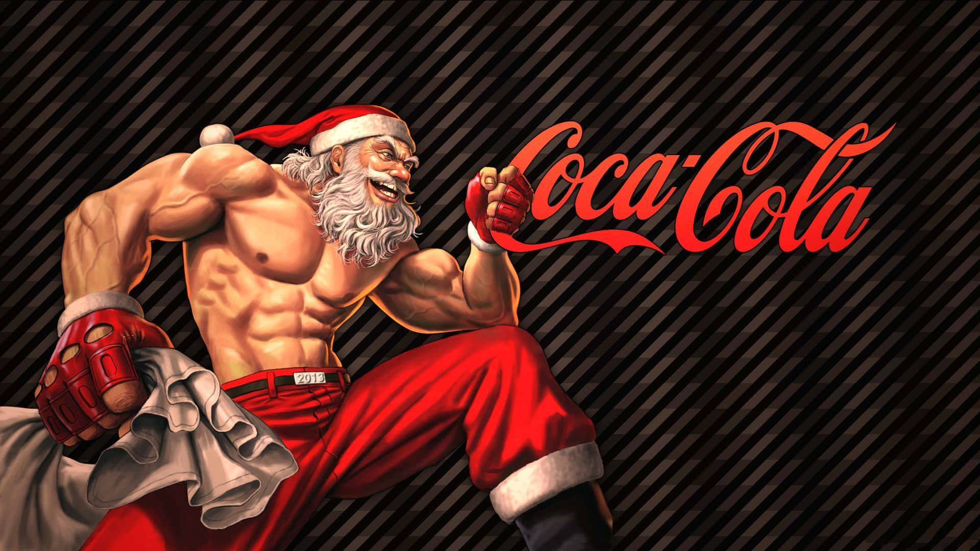 A Man In A Red Suit Is Holding A Coca Cola Bottle