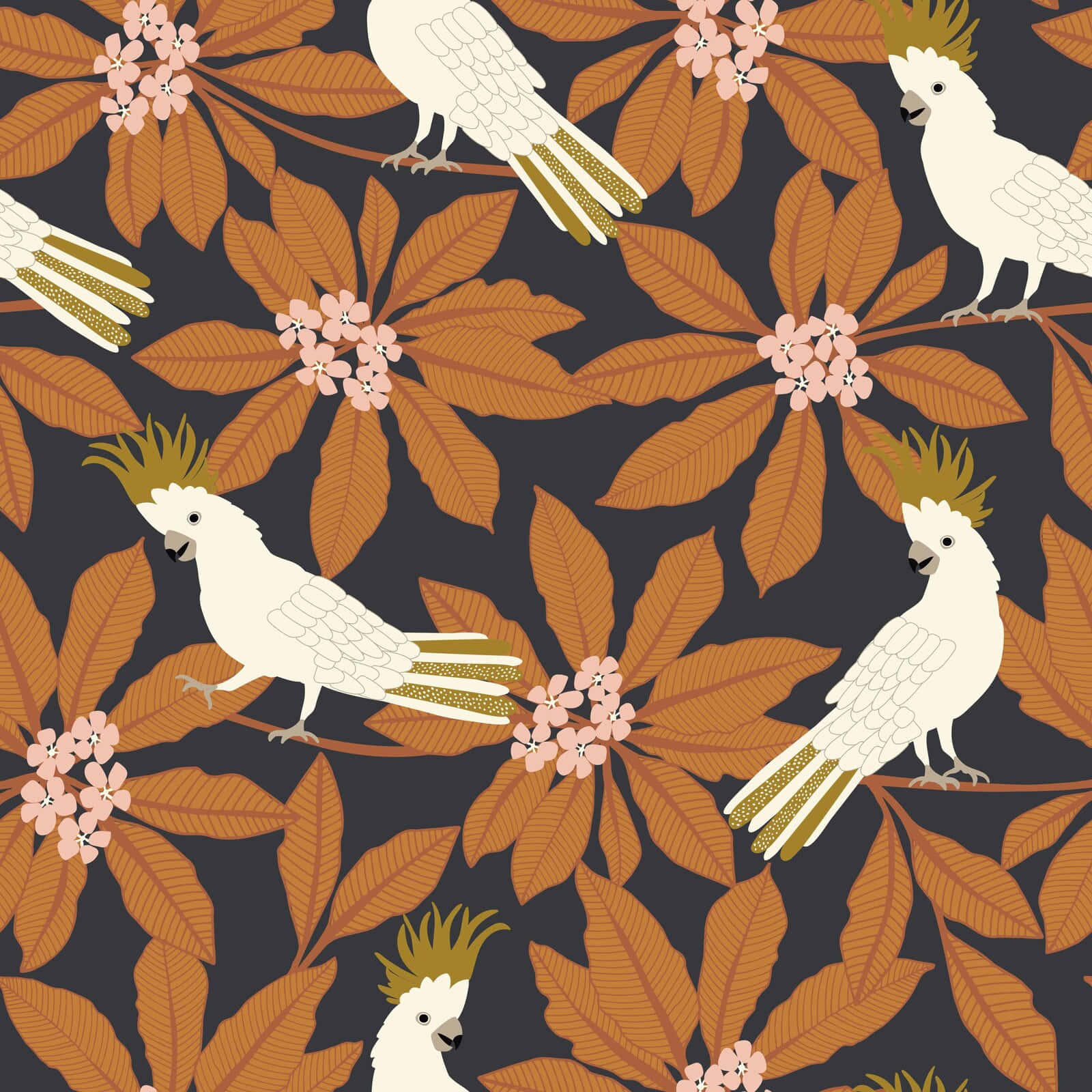 Cockatoo Pattern Floral Background Wallpaper