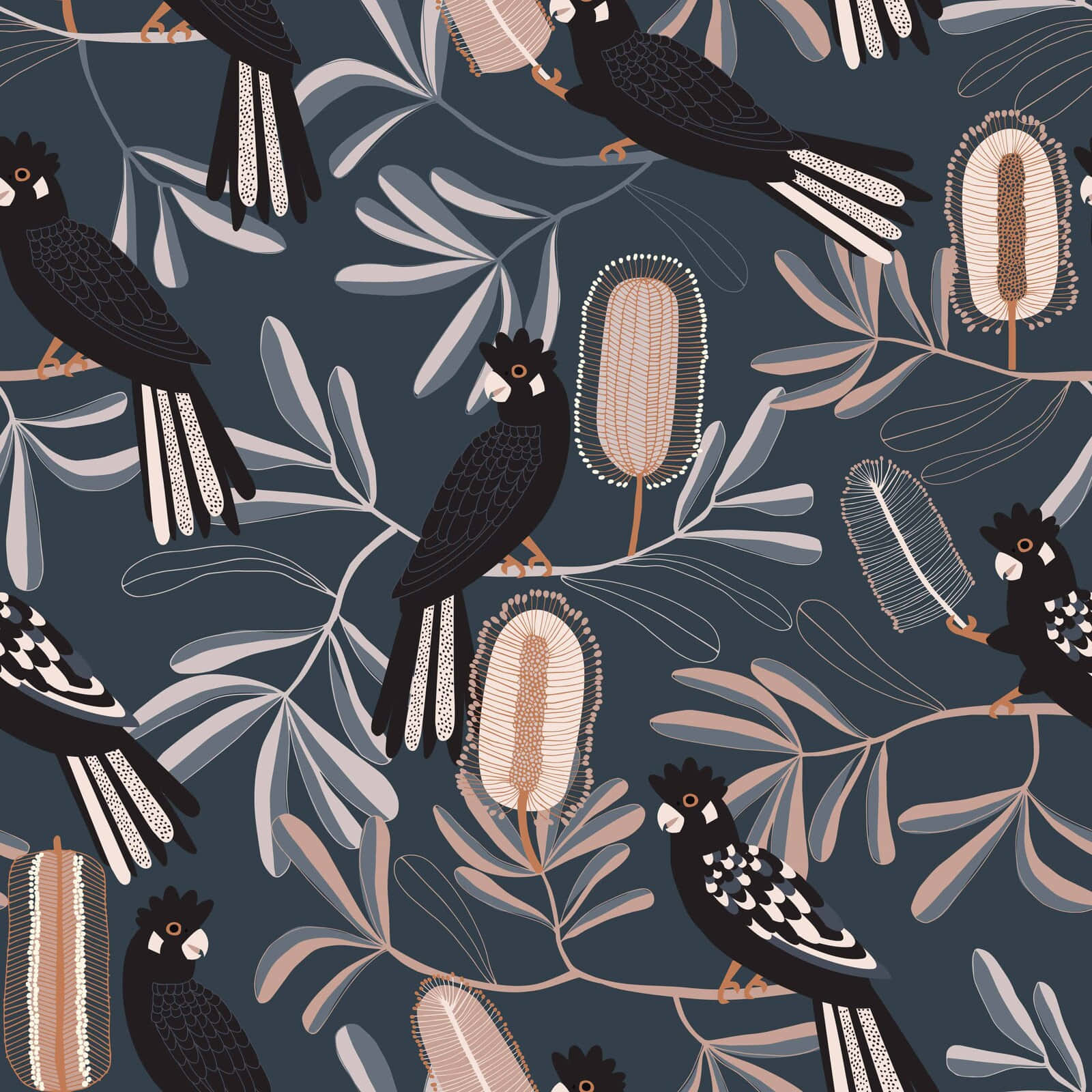 Cockatooand Feathers Pattern Wallpaper