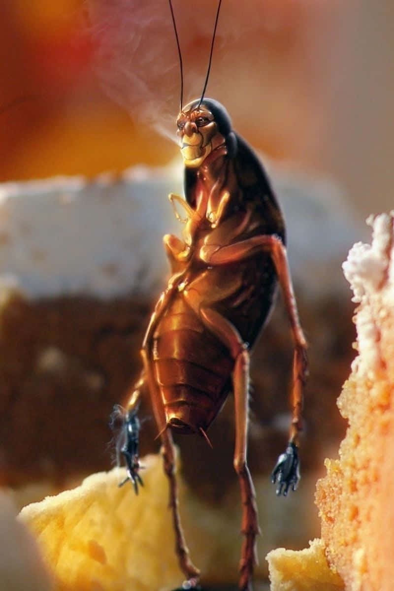A Cockroach Is Standing On Top Of A Piece Of Cake
