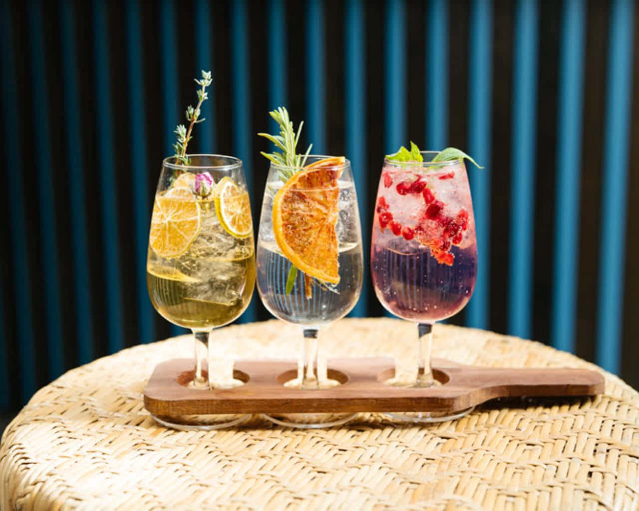 Cocktail In Wooden Glass Holder Wallpaper