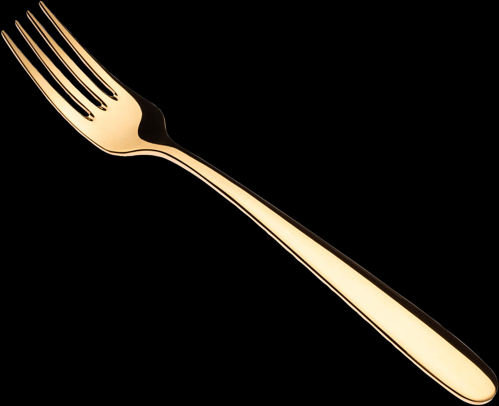 A gold fork on a black background