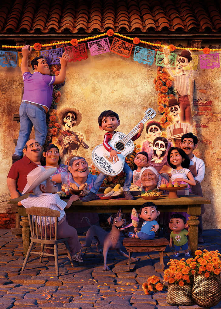 Miguel and his family together at the plaza in Coco