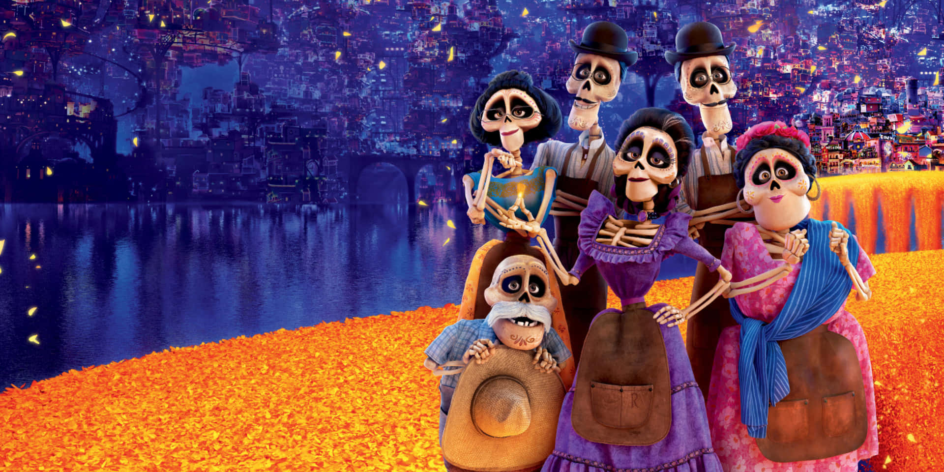 ¡celebrael Viaje De Miguel Y Héctor En La Emotiva Película Coco De Disney! Fondo de pantalla