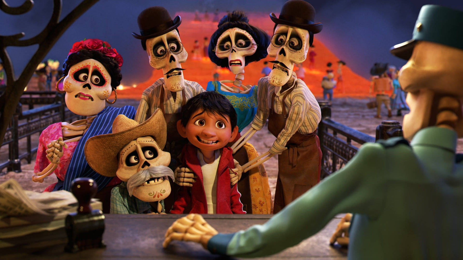 Coco Miguel With Skeleton Family Wallpaper