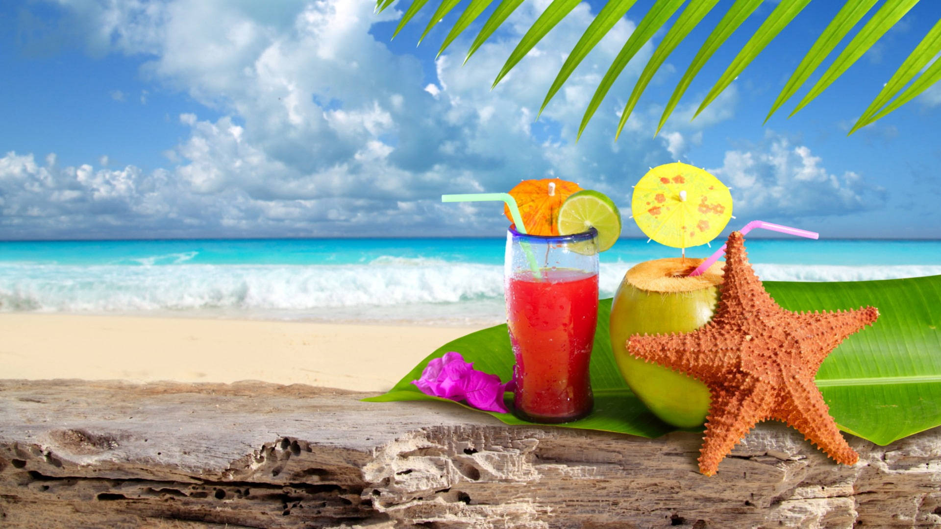 Coconut And Strawberry Tropical Drink Wallpaper