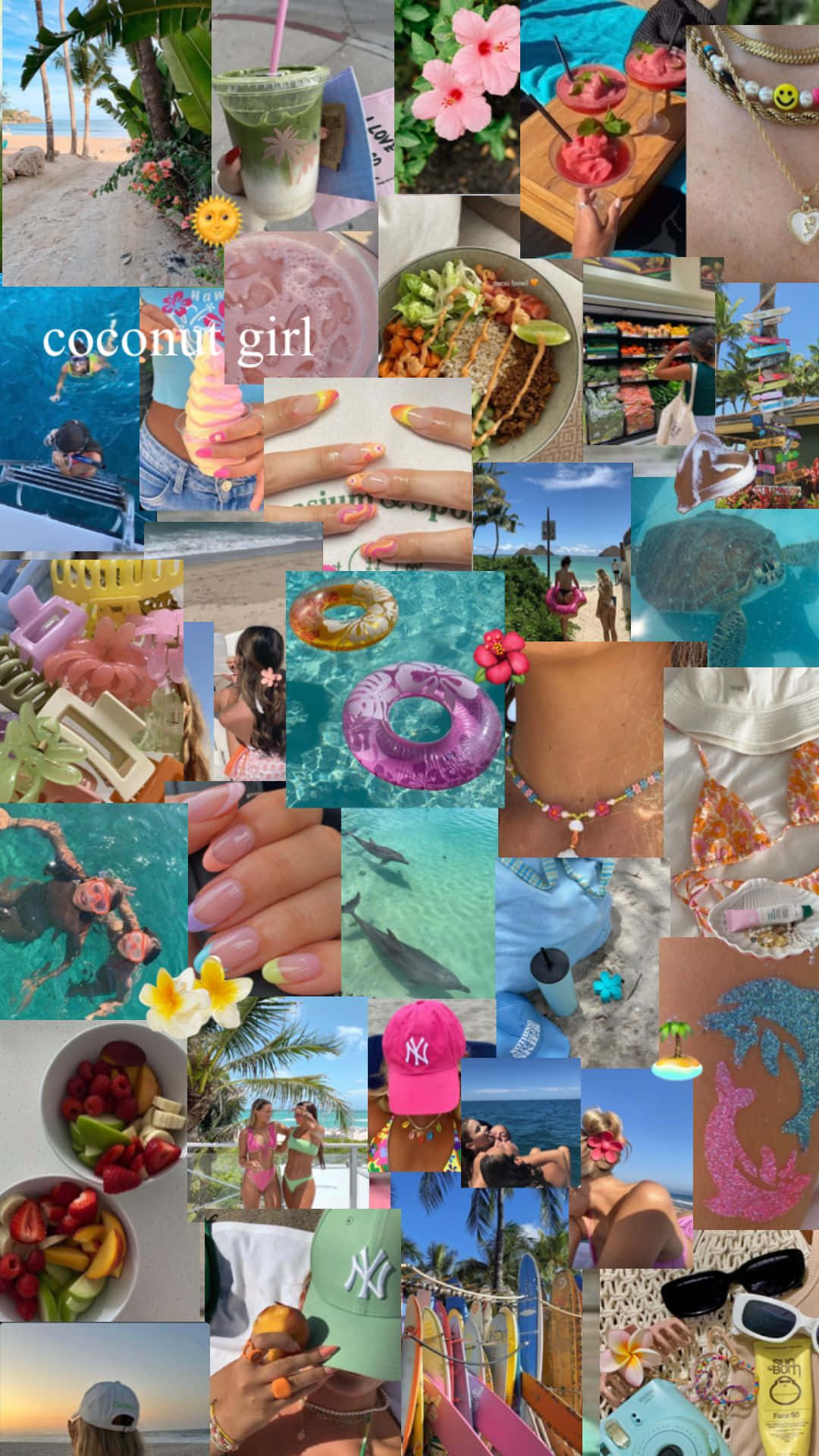 Coconut Girl Summer Vibes Collage Wallpaper
