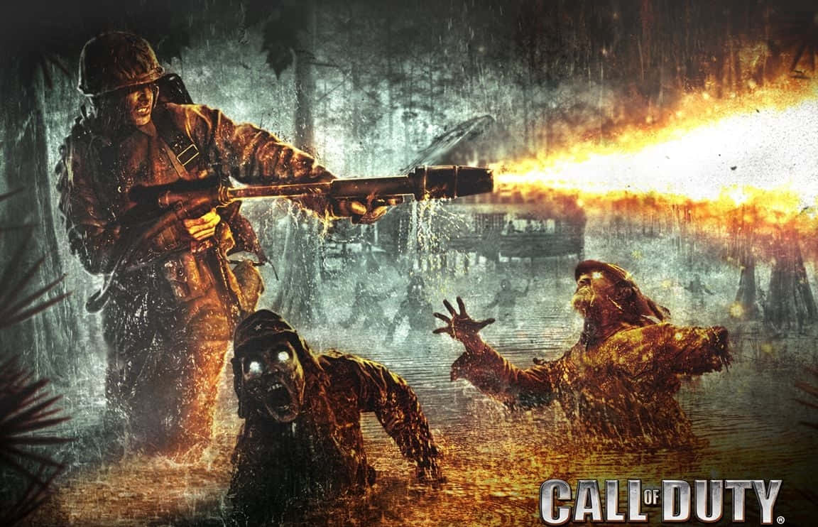 Cod Zombies Soldier With Fire Gun Wallpaper
