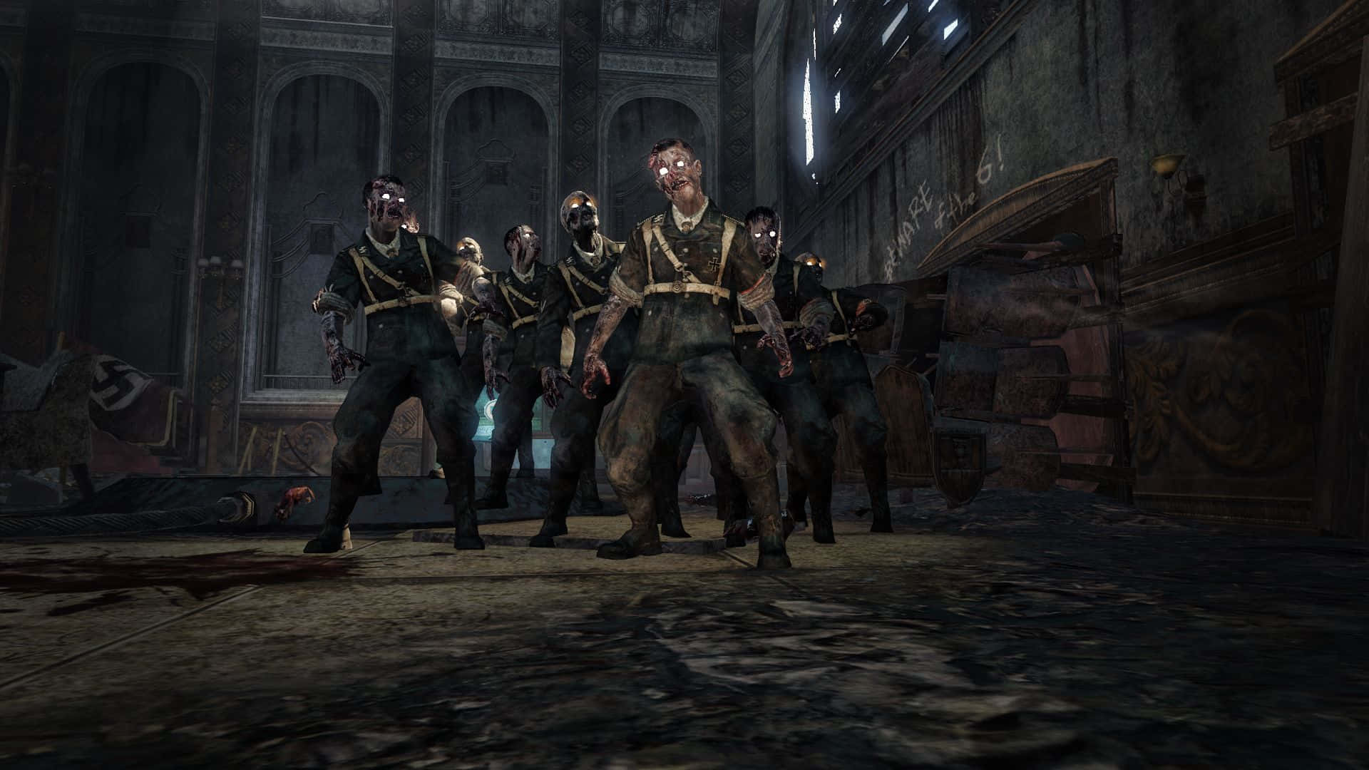 a group of zombies standing in a room Wallpaper