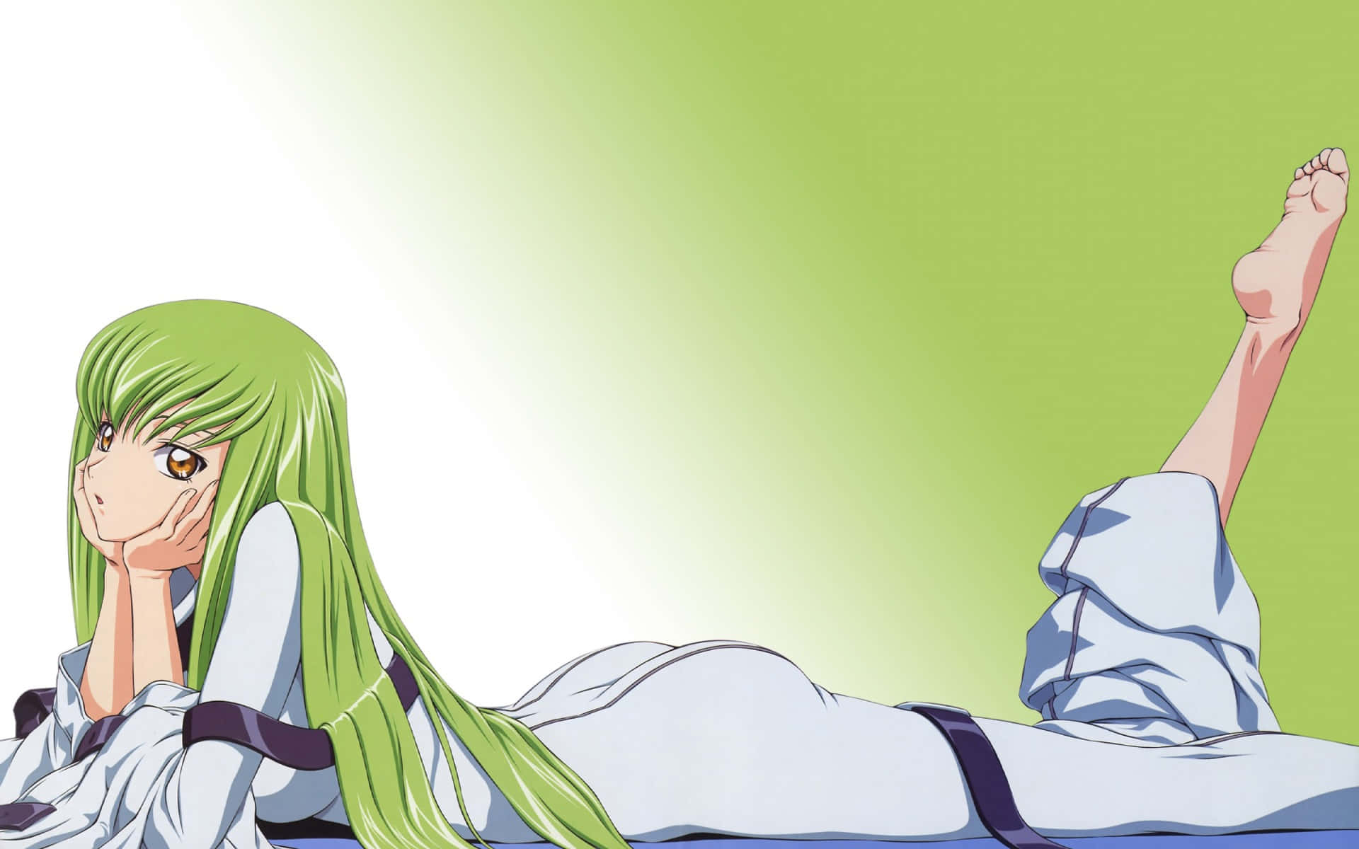 A Girl With Long Green Hair Laying On The Ground