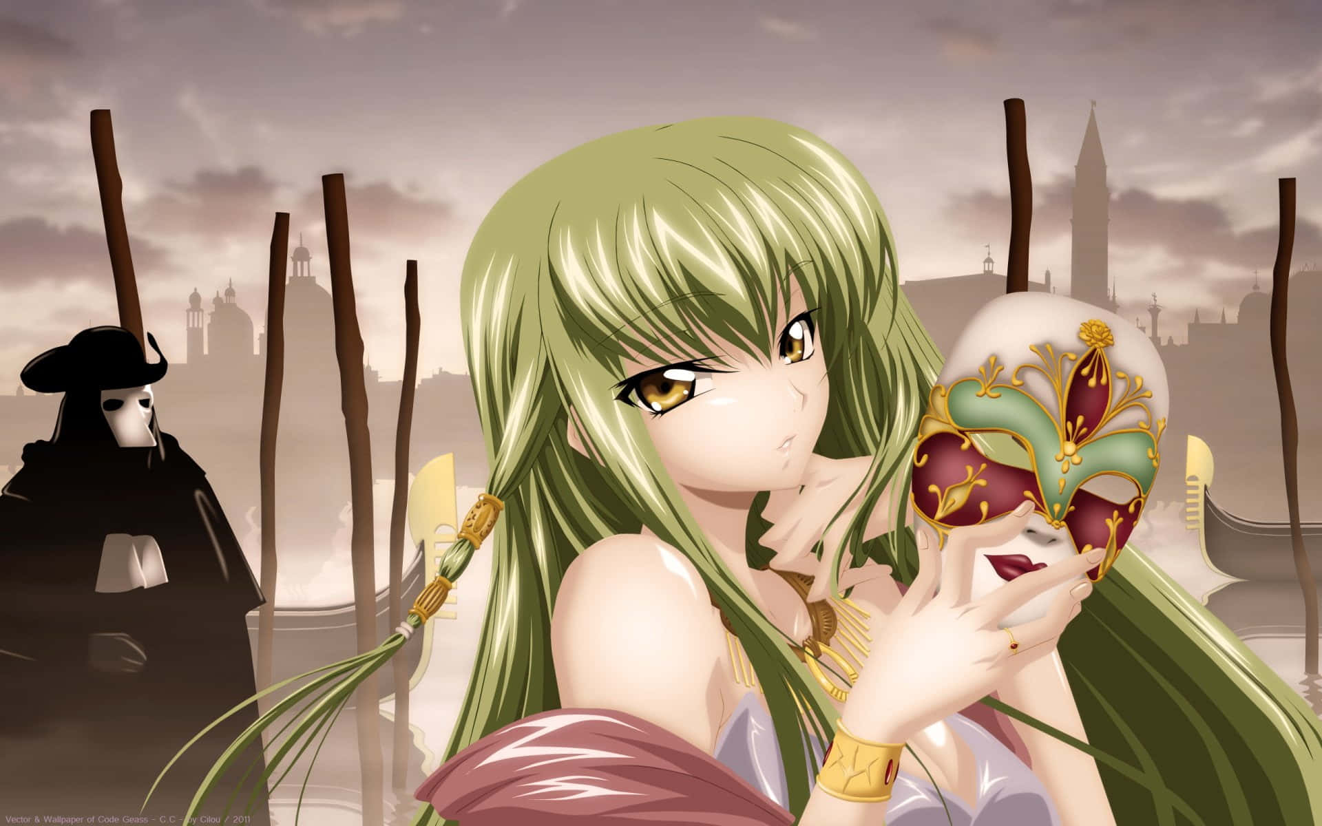 Code Geass' Mysterious Girl, C.C., with a Stylized Background Wallpaper