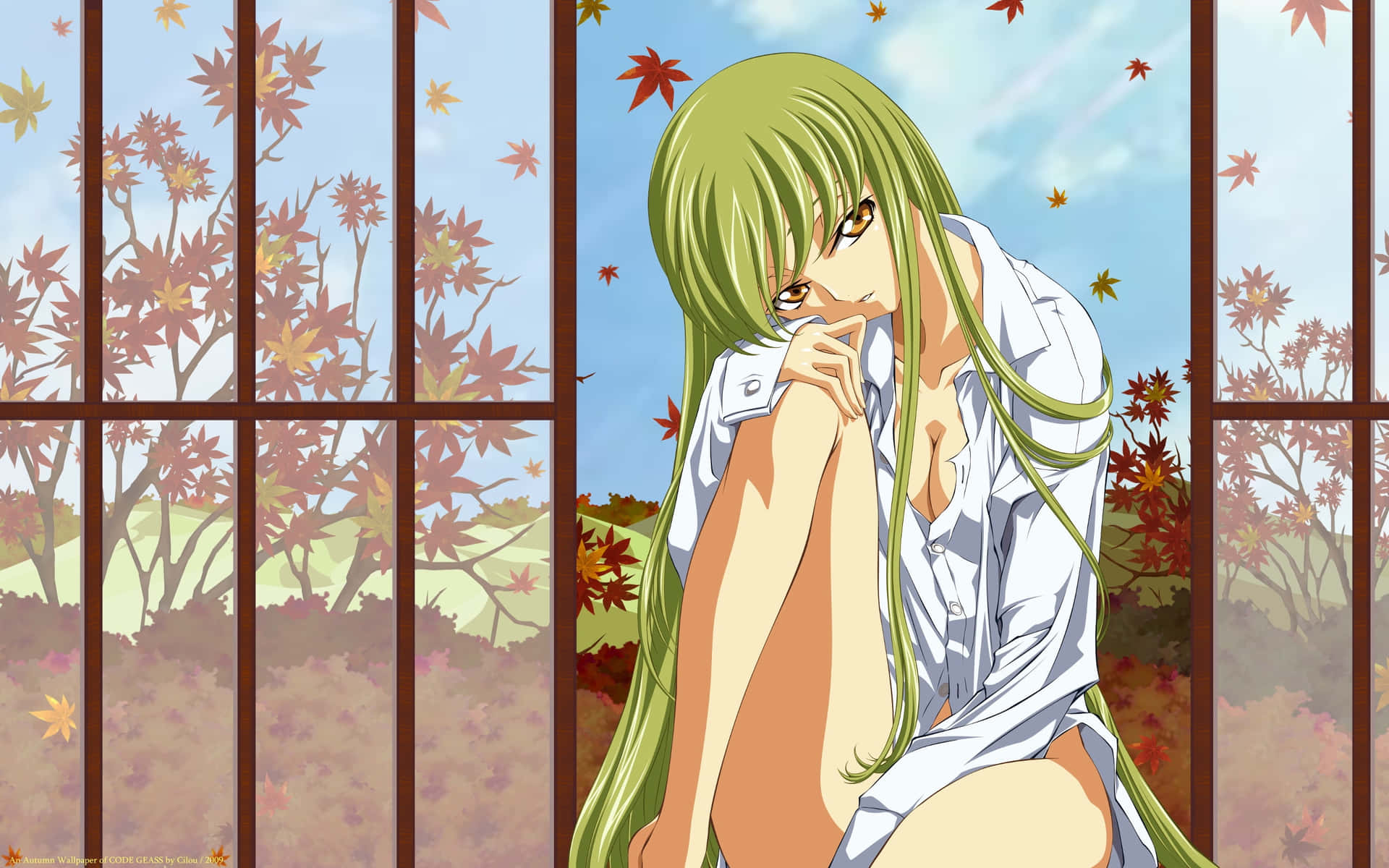 Enigmatic Code Geass character C.C. in thought Wallpaper