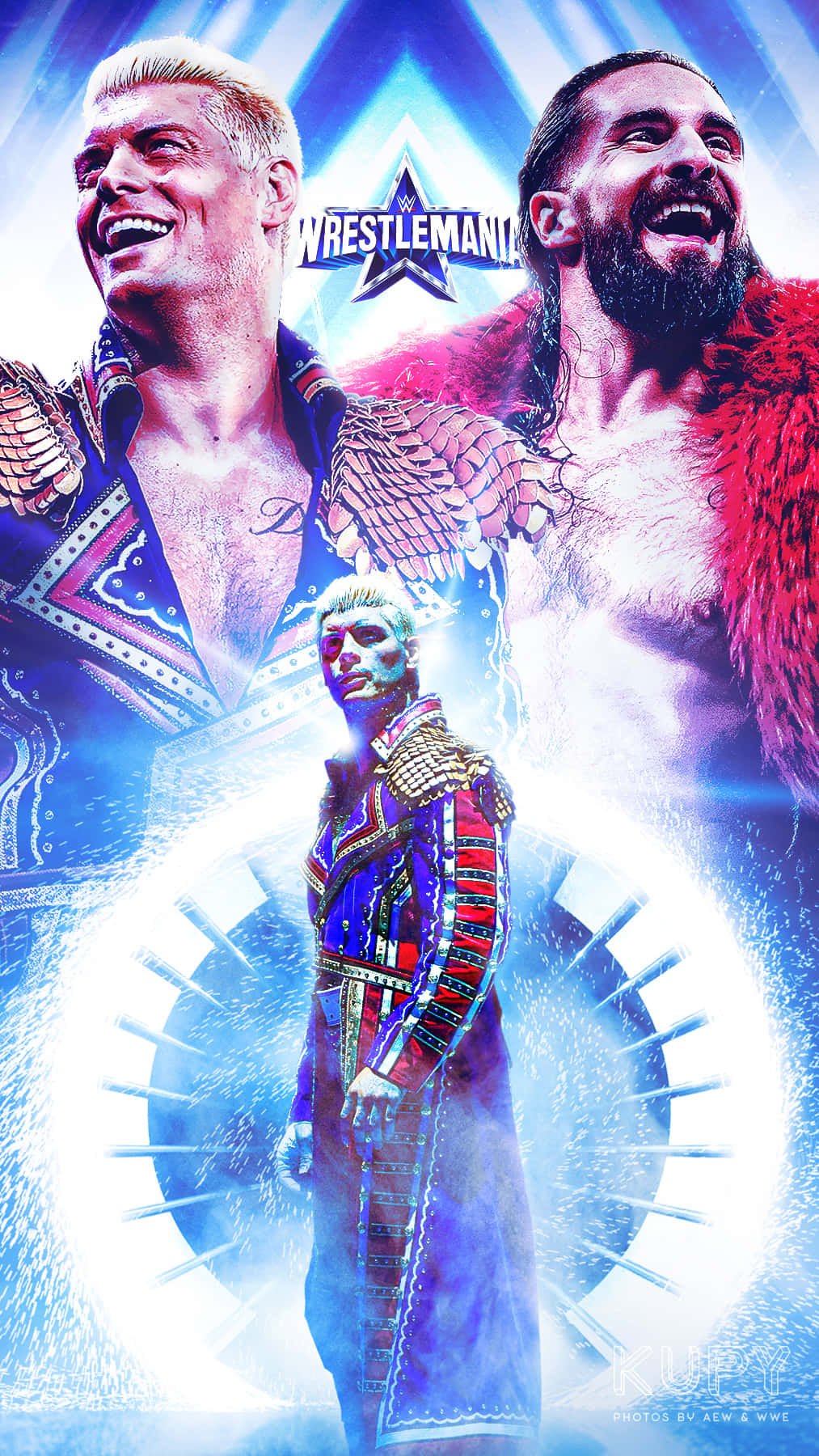 Cody Rhodes og Seth Rollins Wrestlemania Poster Tegneserie Banner Wallpaper. Wallpaper