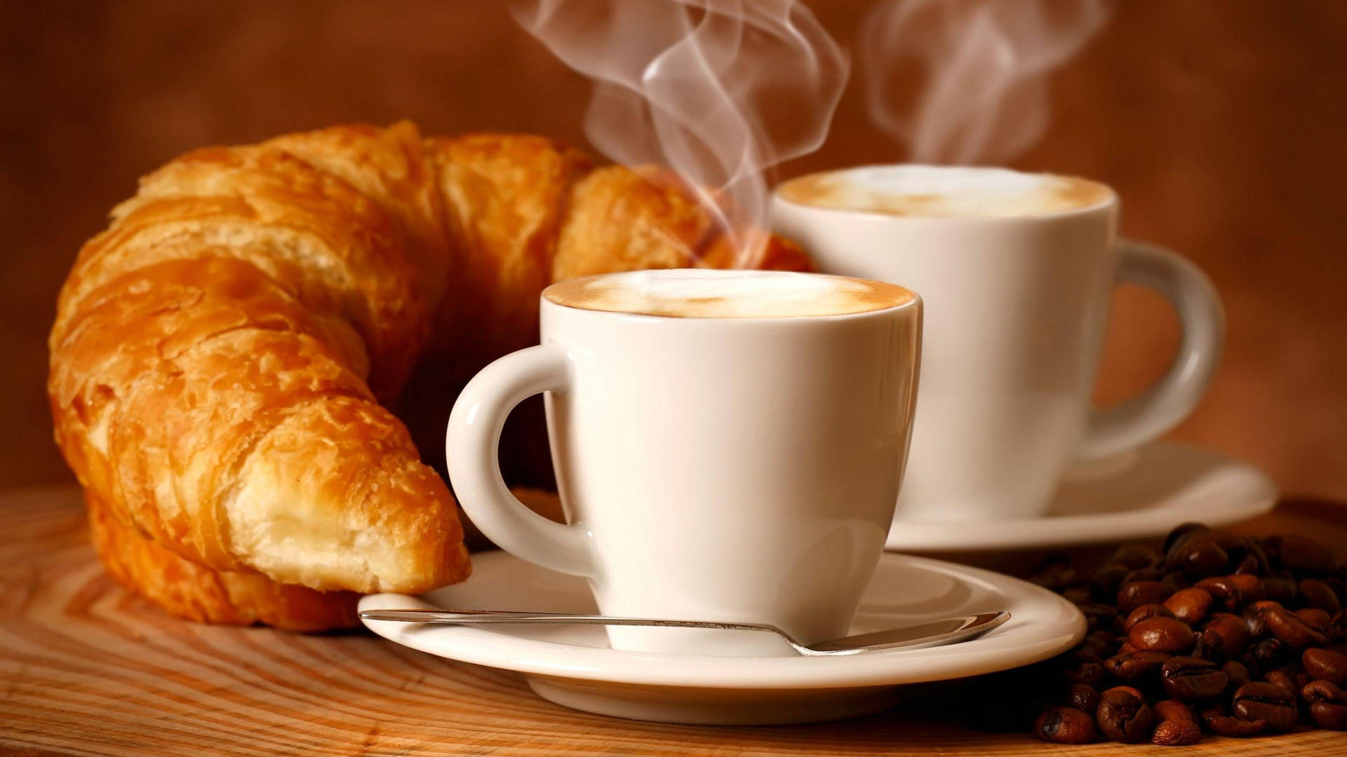 Coffee And Croissants Breakfast Wallpaper