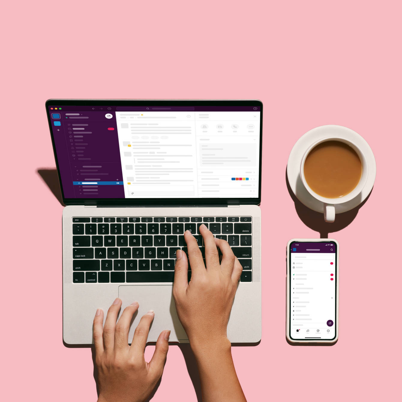 Coffee And Laptop On Bugglegum Pink Wallpaper
