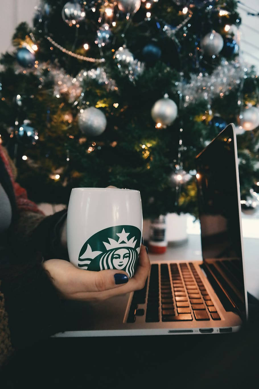 Coffee And Laptop Work On Christmas Wallpaper