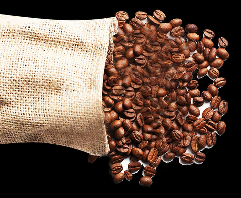 Coffee Beans Spilling From Burlap Bag PNG