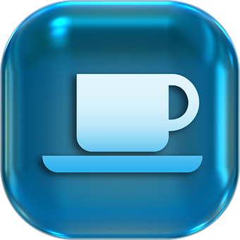 Coffee Cup Icon Blue Glossy Button PNG