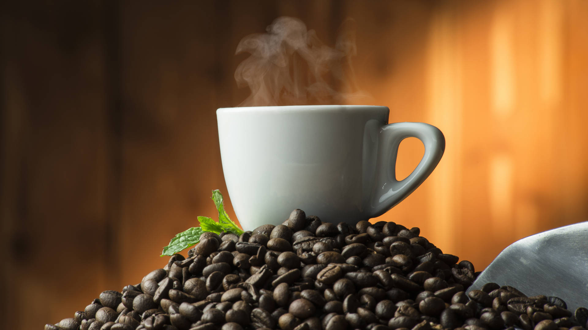 Coffee Cup On Top Of Harvested Coffee Beans Wallpaper