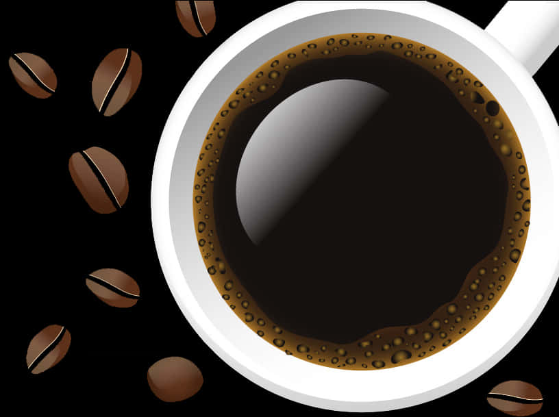 Coffee Cup Top Viewwith Beans PNG