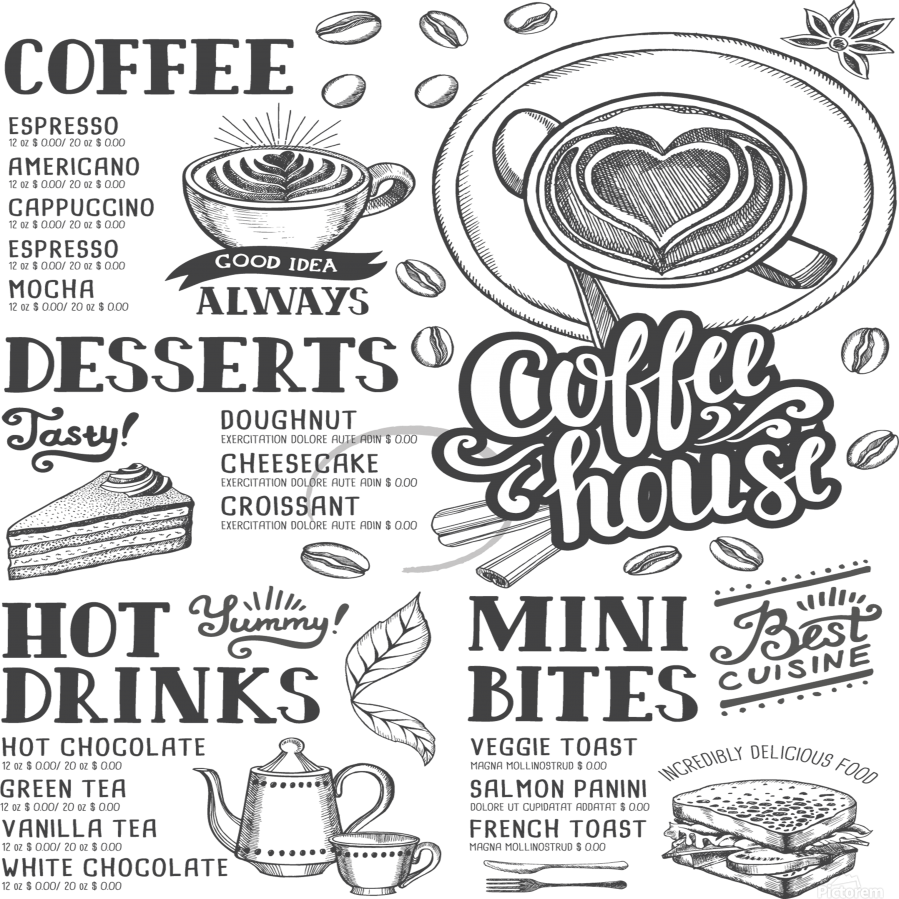 Coffee House Menu Illustration PNG