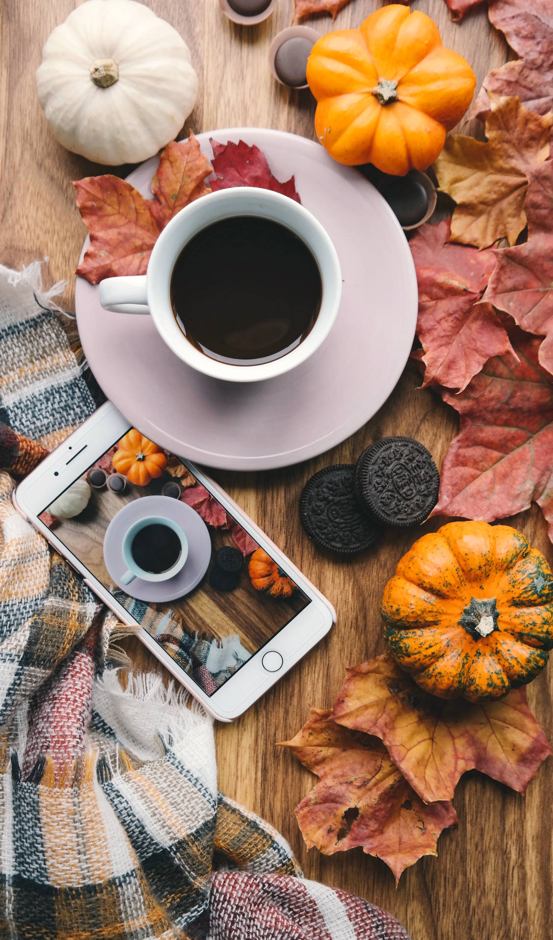 Cup of black coffee in autumn photo wallpaper.