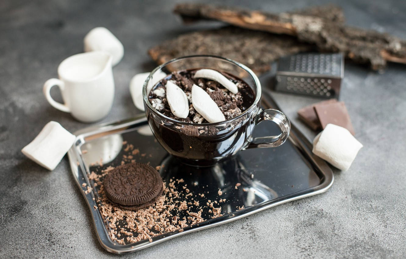 Kaffe,marshmallows, Chokladkakor. Wallpaper