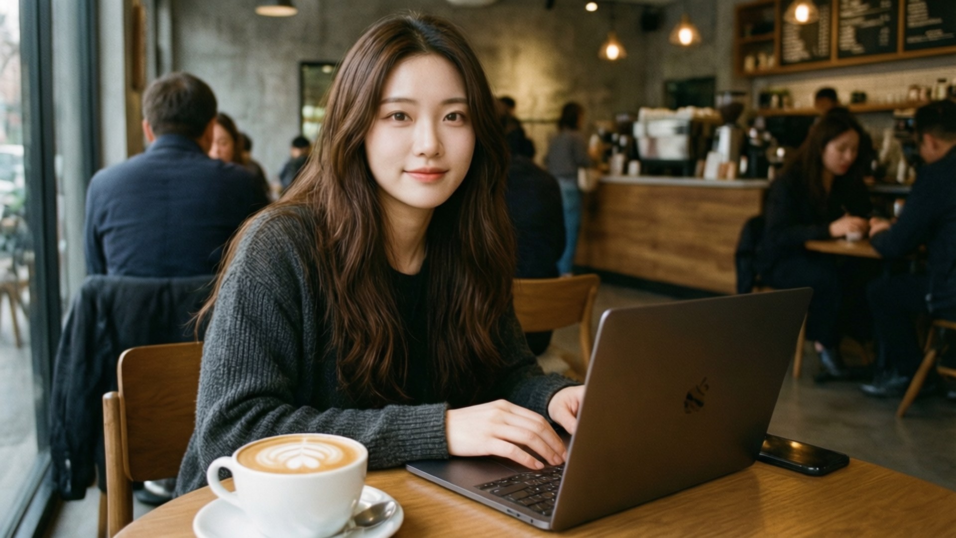 Smart cookie arbejder på bærbar på kaffebar