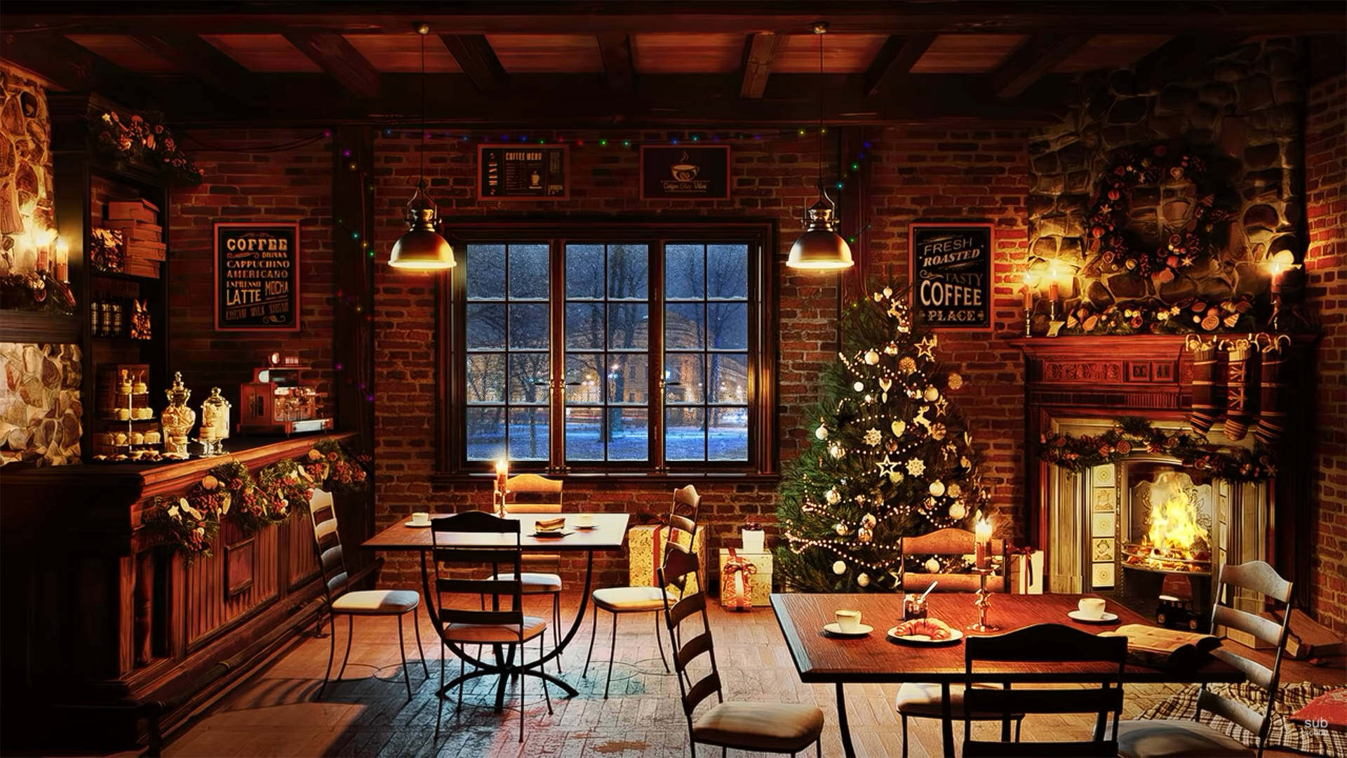 Coffee Shop During Christmas Wallpaper