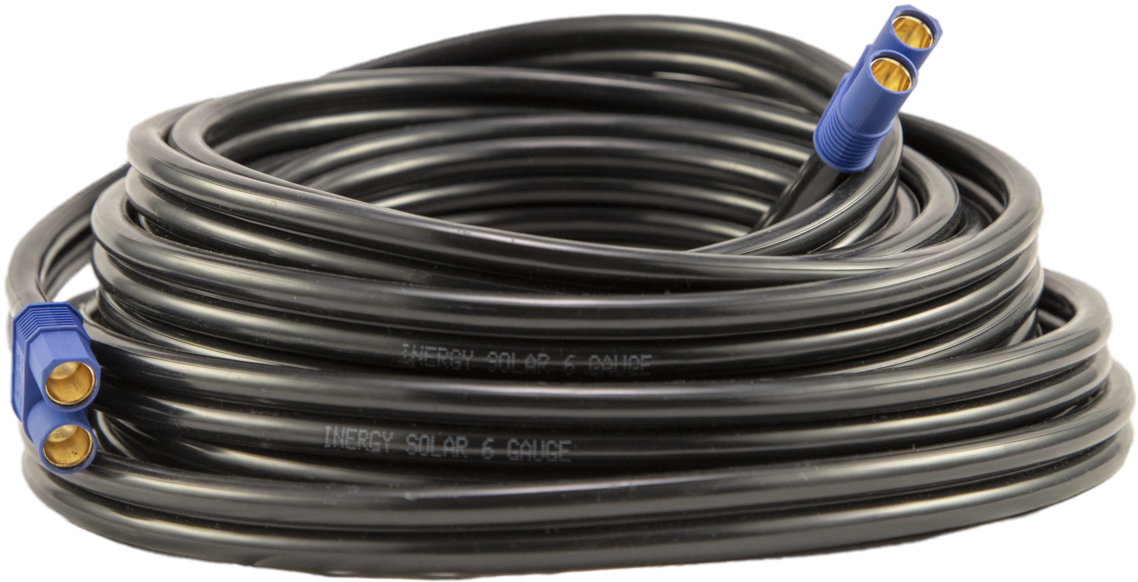 Coiled Black Electrical Cablewith Blue Connectors PNG