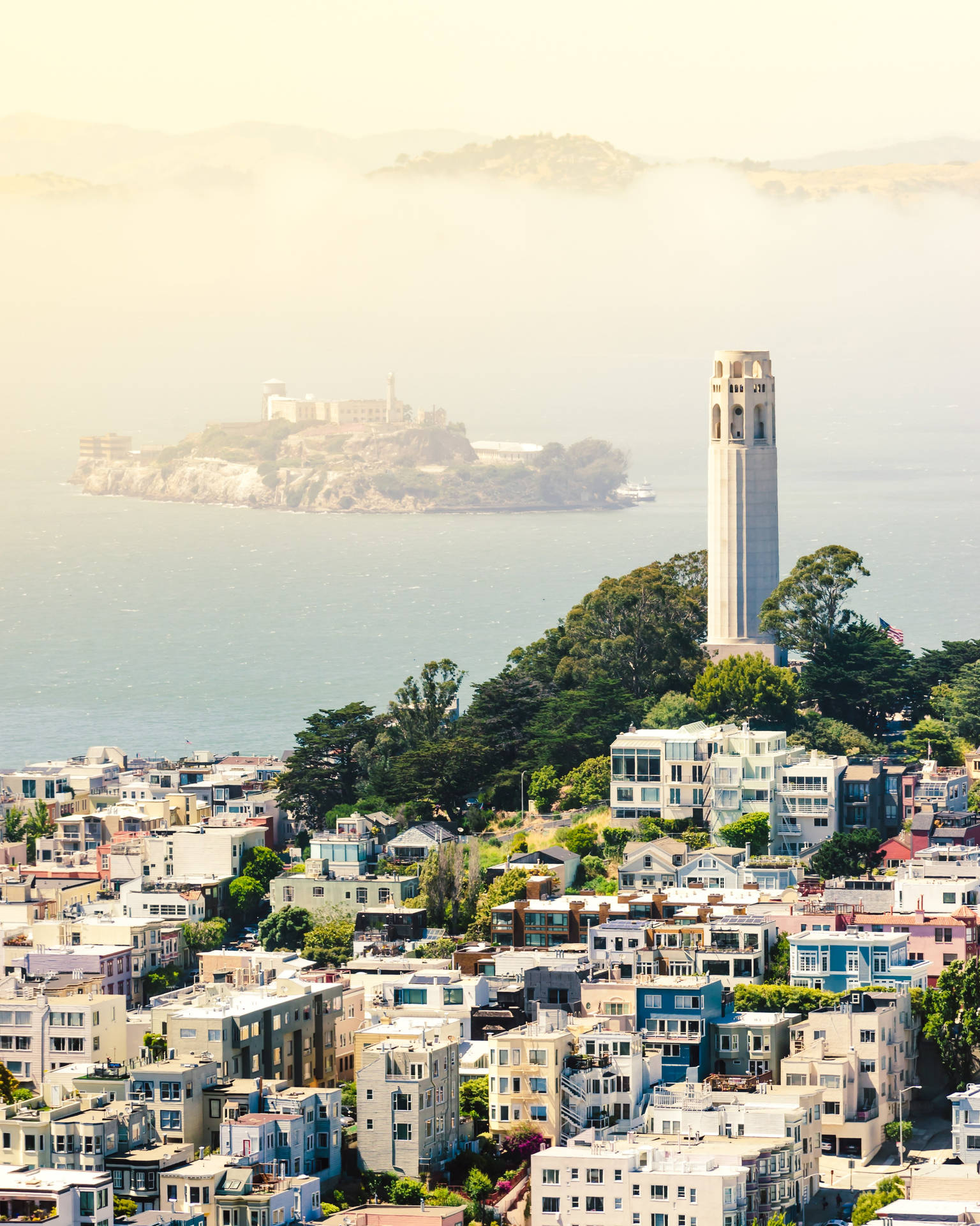 Admirandola Magnífica Vista De La Torre Coit En San Francisco. Fondo de pantalla