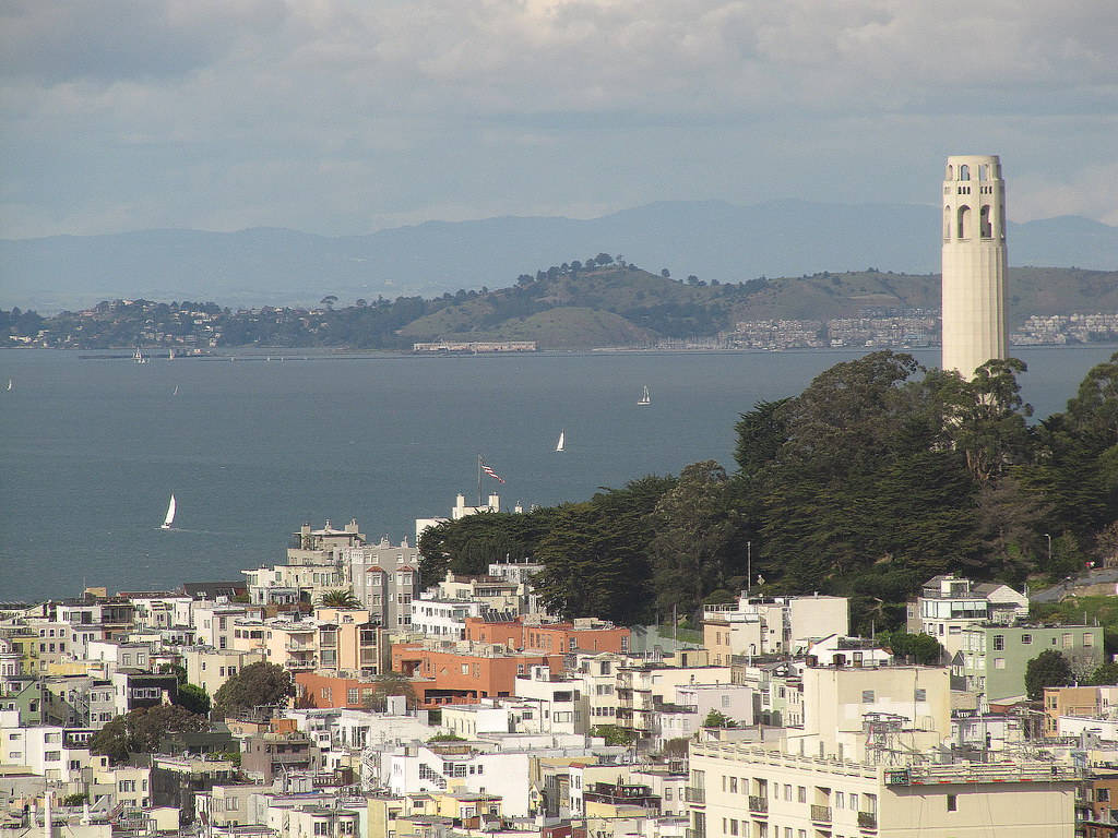 Caption: Majestic Coit Tower Overlooking The Bustling San Francisco Bay Wallpaper