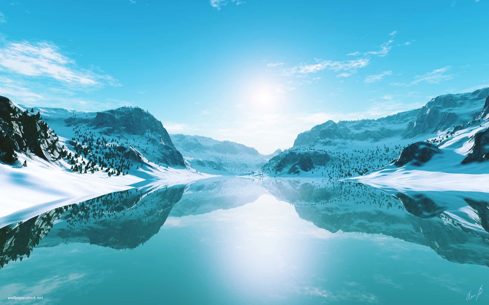 Cold And Sunny Winter Landscape Wallpaper