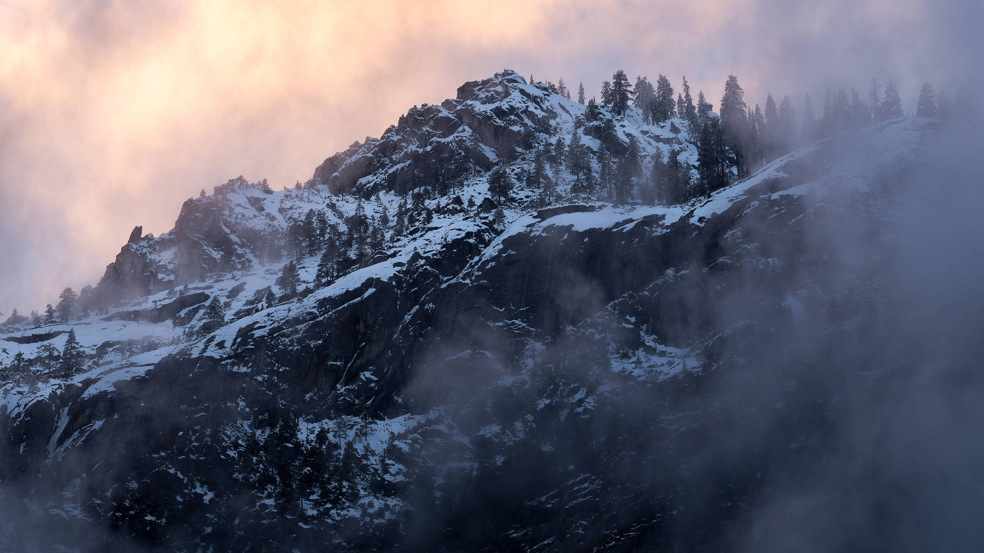 Cold and Foggy Winter Mountain Landscape Wallpaper