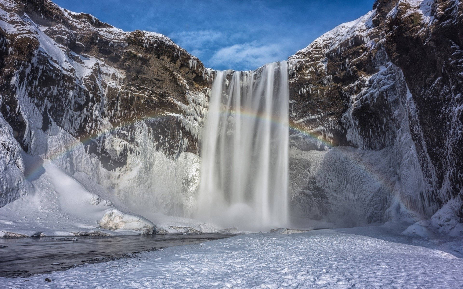 Cold Frozen Waterfall Rainbow Wallpaper