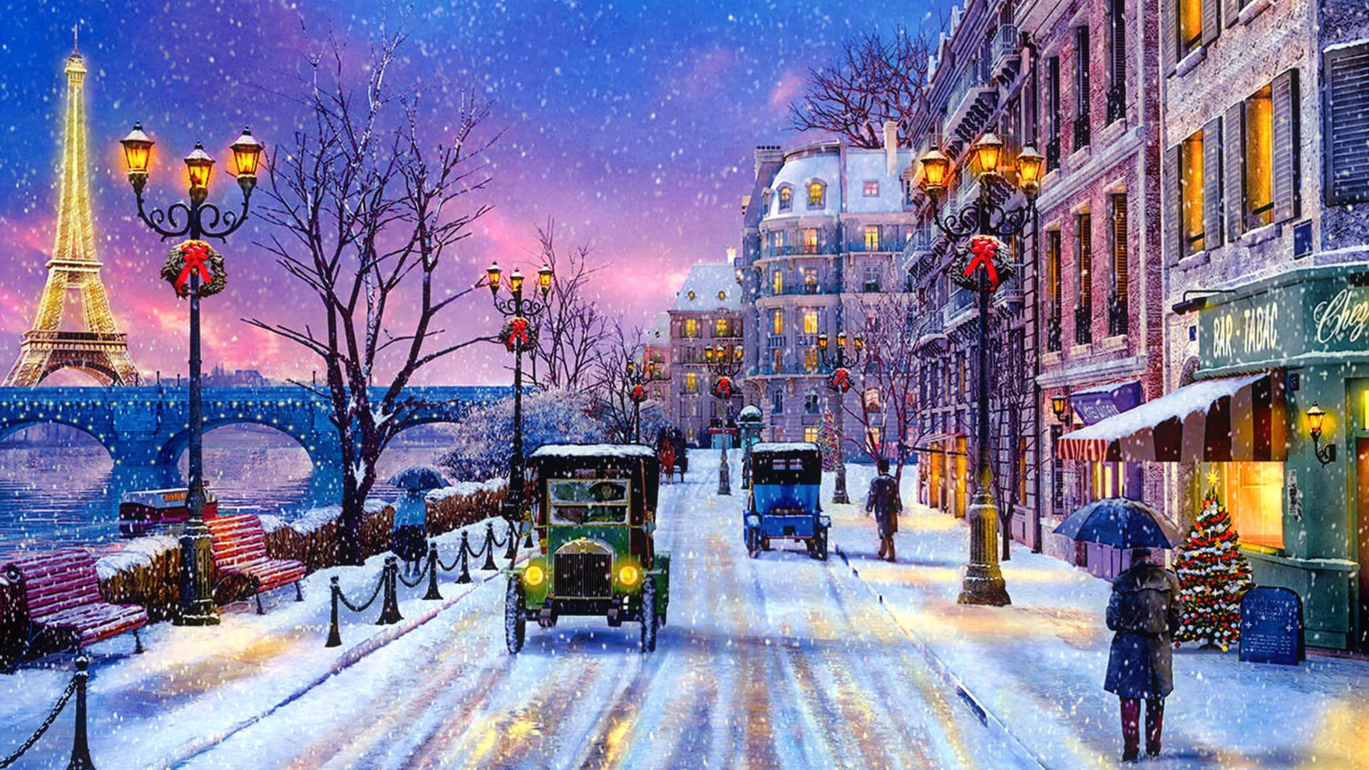 Download Cold Paris Winter Painting Wallpaper 