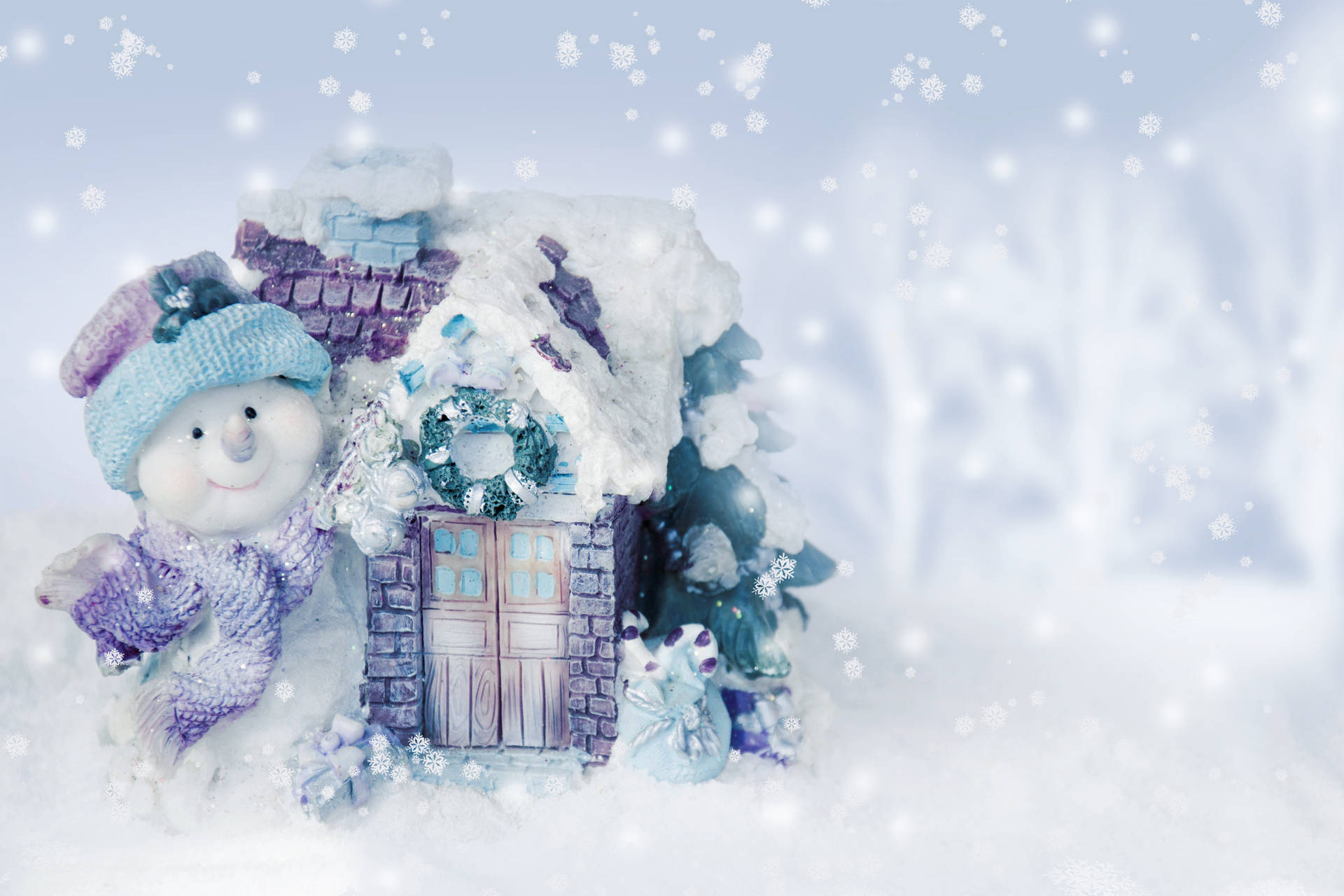 Decoraciónde Muñeco De Nieve En Invierno Frío Fondo de pantalla