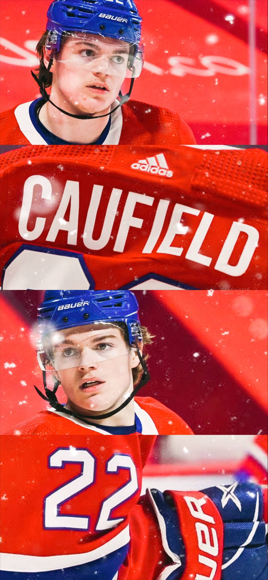 Cole Caufield Ishockey Spiller Detaljer Collage Tapet Wallpaper