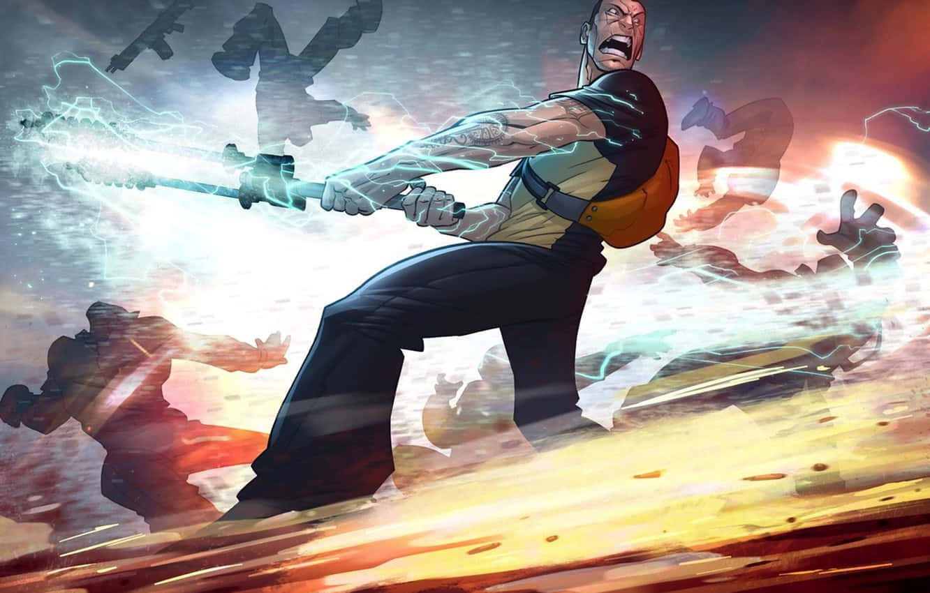 Cole Macgrath In Infamous With Glowing Sword In Battle Wallpaper