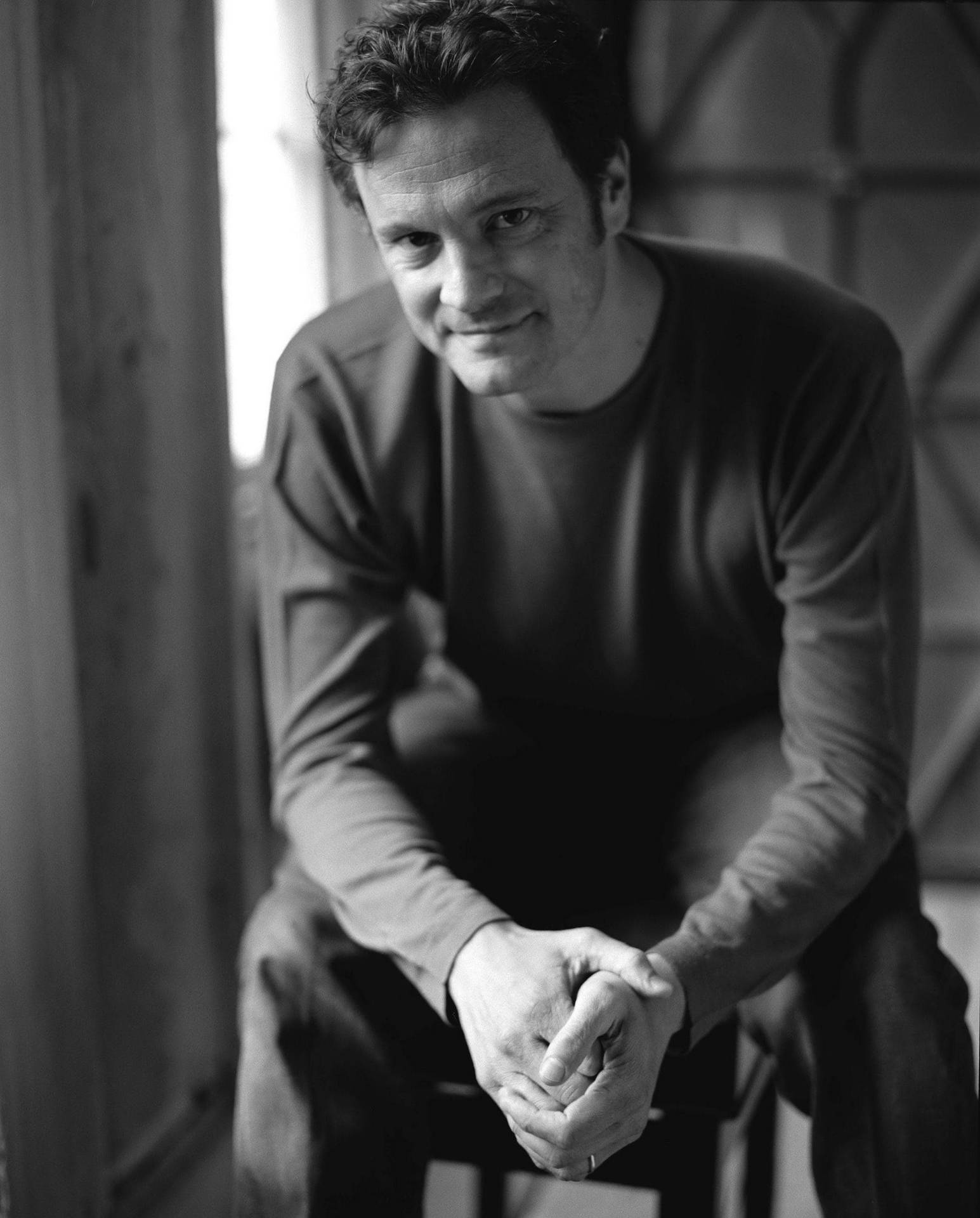 Colin Firth Black And White Portrait By Jamie Kingham Wallpaper